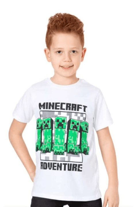 Детска тениска за момче Minecraft, бял цвят 