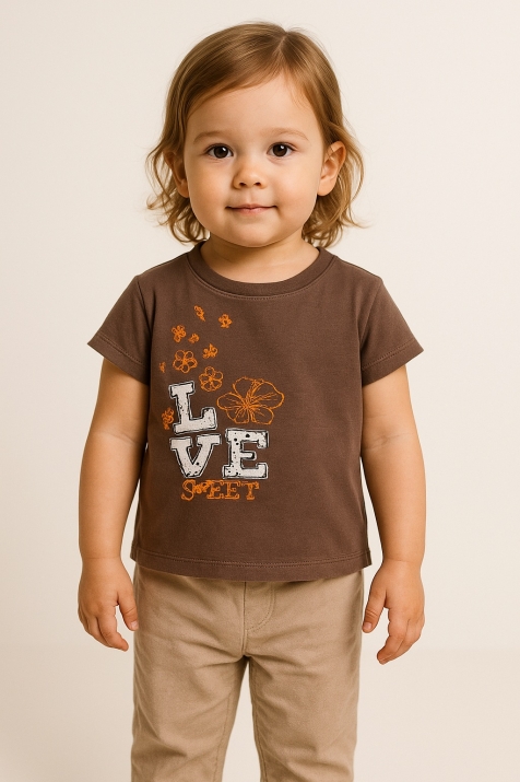 Детска тениска момиче, кафяв цвят