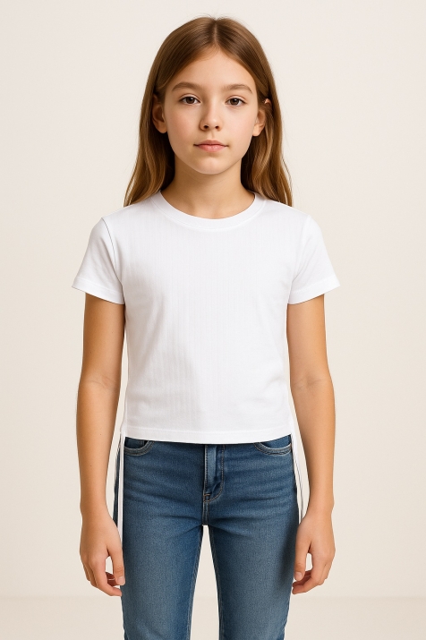 Детска тениска момиче с връзки, бял цвят