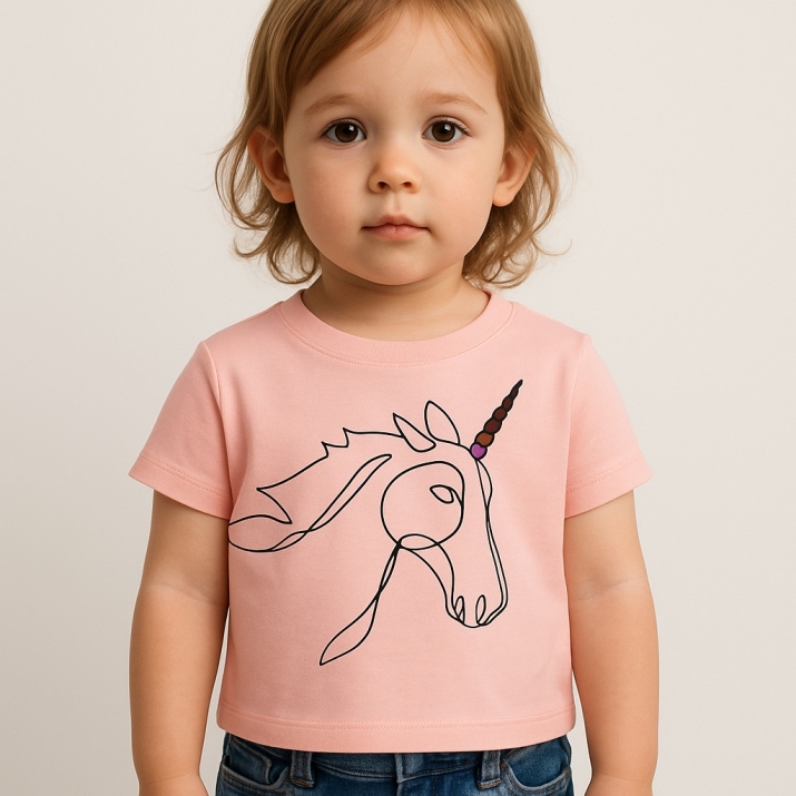 Детска тениска момиче с еднорог, светло розов цвят
