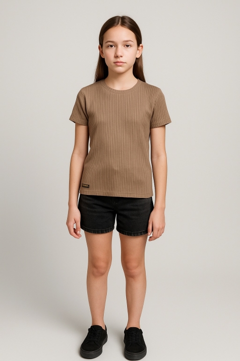 Детска тениска момиче рипс, в кафяв цвят