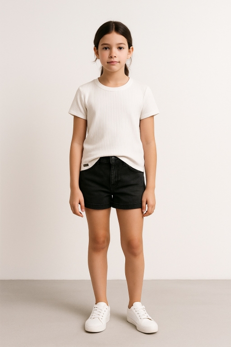 Детска тениска момиче рипс, в екрю цвят