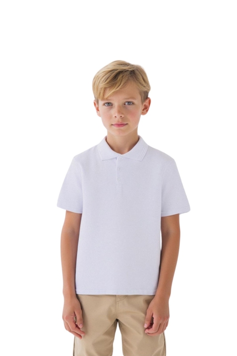 Детска тениска с яка за момче, бял цвят 