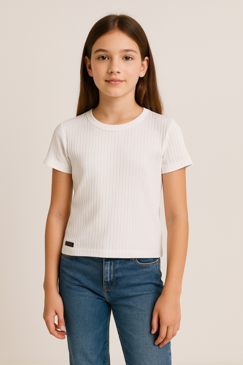 Детска тениска момиче рипс, в бял цвят