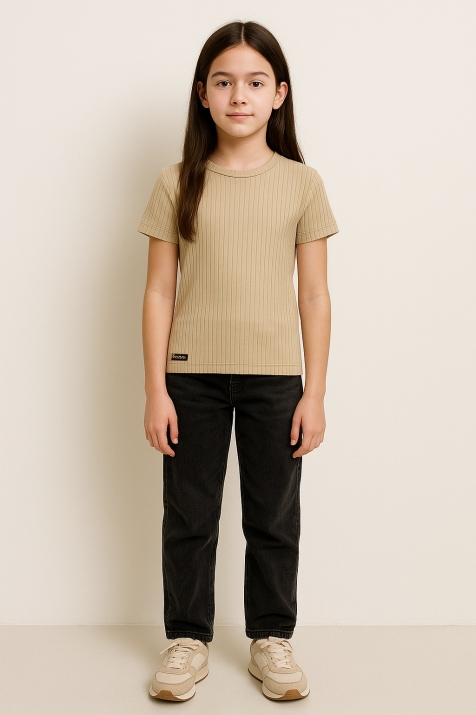 Детска тениска момиче рипс, в бежов цвят