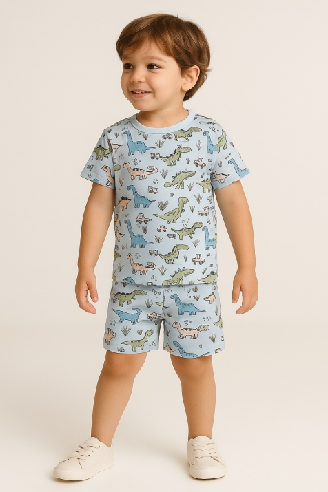 Детска пижама за момче с къс ръкав, син цвят