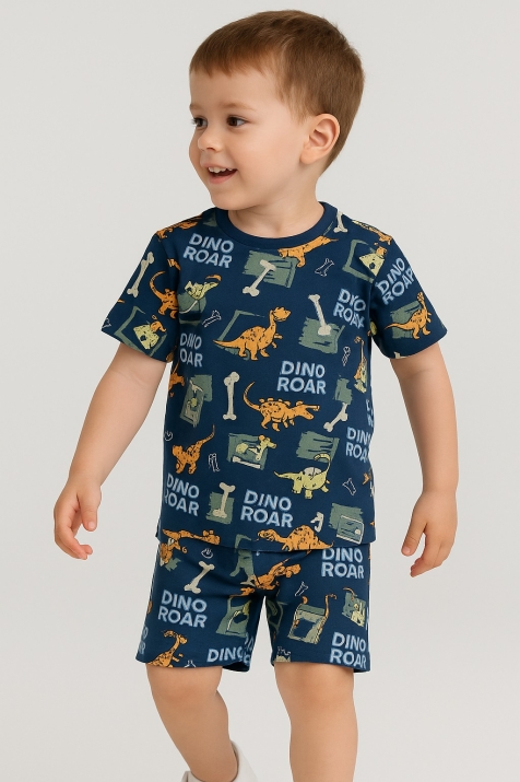 Детска пижама за момче с къс ръкав, син цвят
