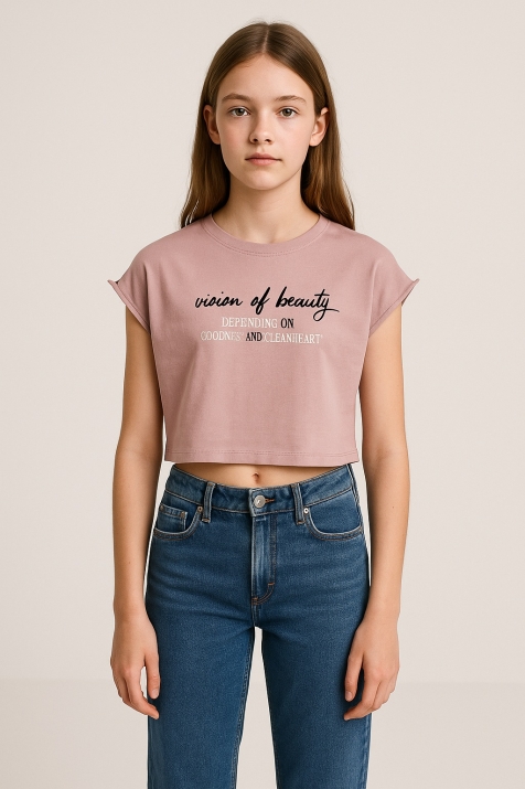 Детска тениска момиче, тъмно розов цвят