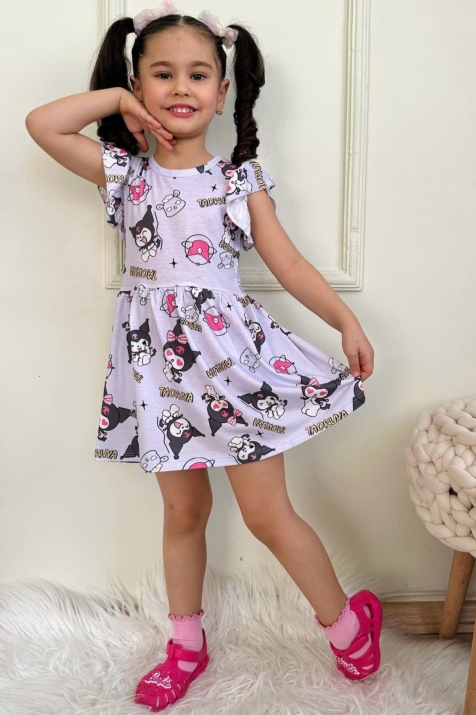 Детска рокля с къс ръкав, лилав цвят