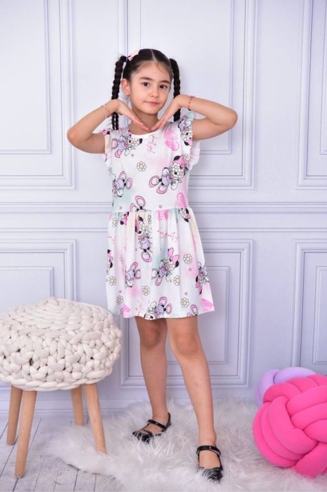 Детска рокля с къс ръкав , розов цвят