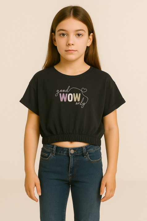 Детска тениска момиче, тъмно сив цвят