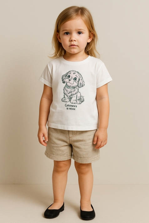 Детска тениска момиче,цвят екрю