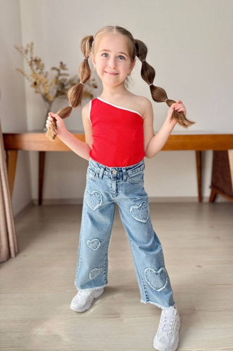 Детски дънки за момиче, син цвят  