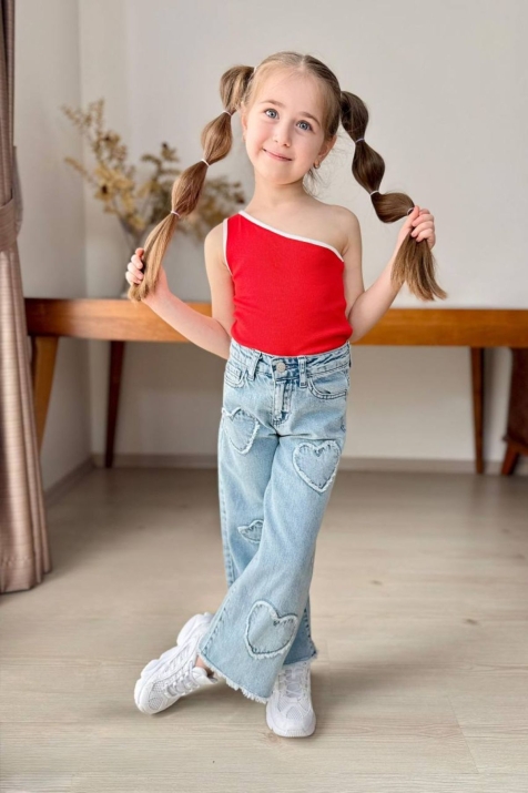 Детски дънки за момиче,светло син цвят  