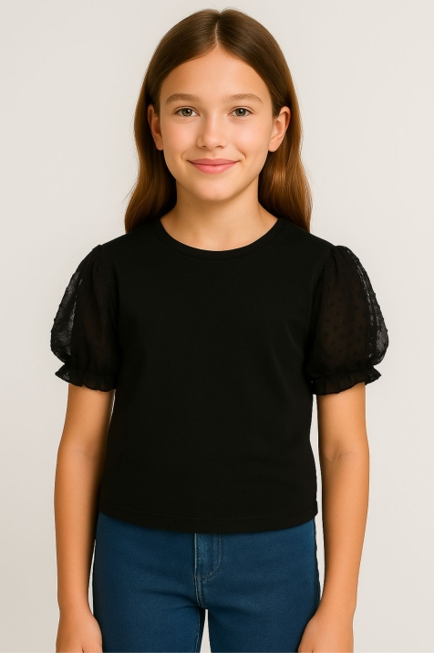 Детска тениска за момиче, черен цвят