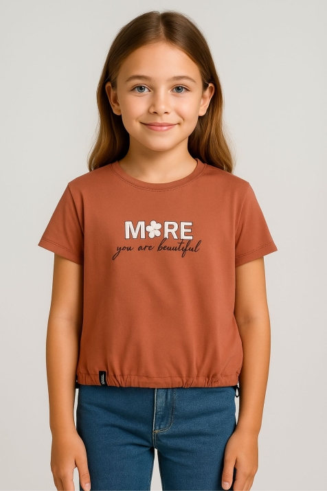 Детска тениска за момиче, тъмно оранжев цвят