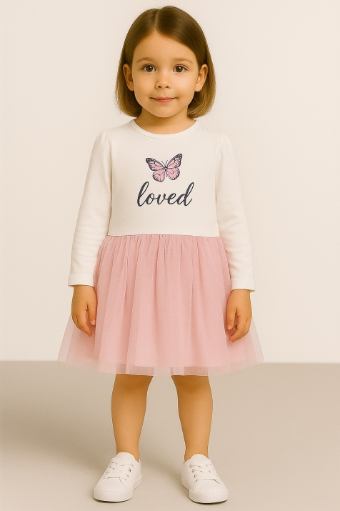 Детска рокля дълъг ръкав, розов цвят