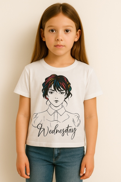 Детска тениска момиче Wednesday, бял цвят