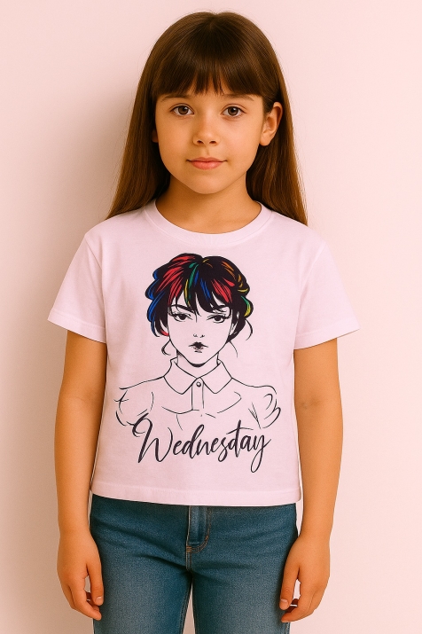 Детска тениска момиче Wednesday, розов цвят