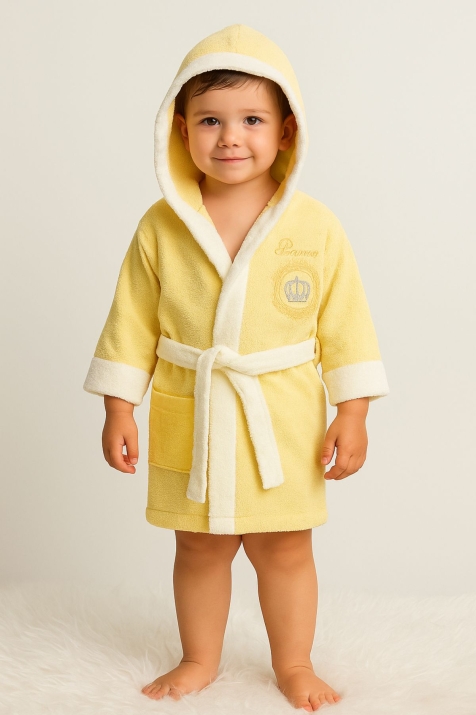 Детски халат за баня с коланче, жълт цвят