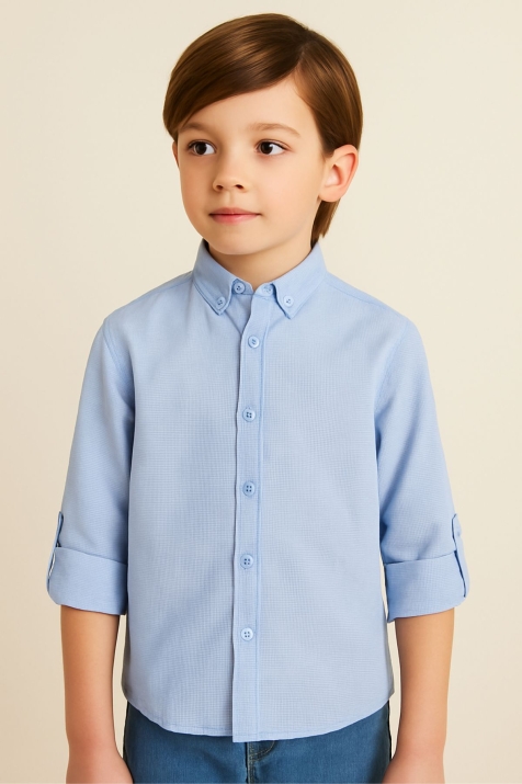 Детска риза за момче с дълъг ръкав, син цвят 