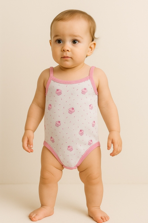 Бебешко боди без ръкав за момиче от органичен памук, розов цвят