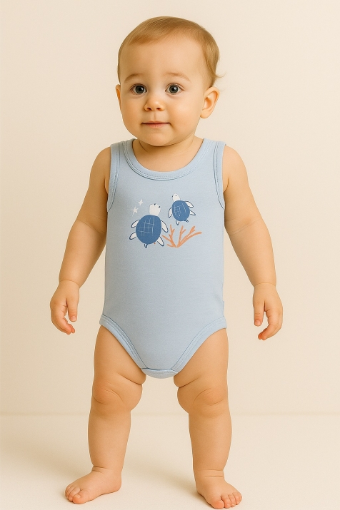 Бебешко боди без ръкав от органичен памук, син цвят