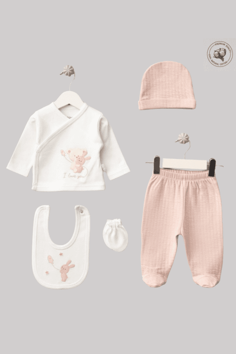 Комплект за изписване от органичен памук 5 части, розов цвят 