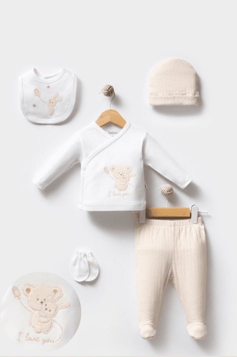 Комплект за изписване от органичен памук 5 части, бежов цвят 