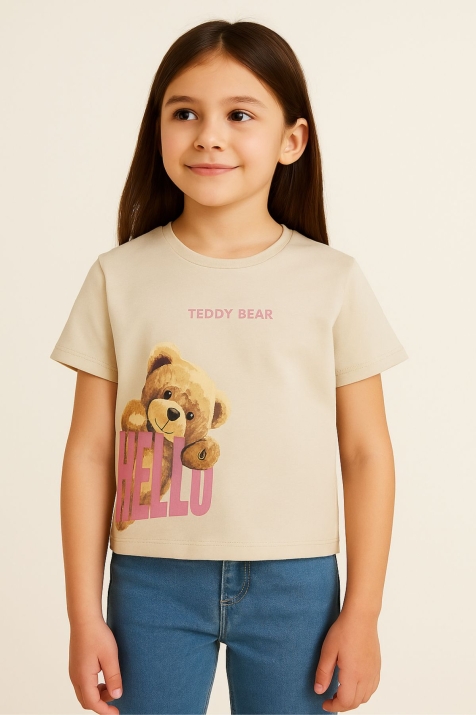 Детска тениска за момиче, бежов цвят
