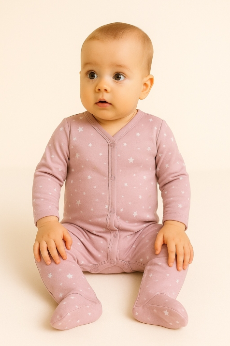 Бебешки гащеризон с дълъг ръкав от органичен памук, лилав цвят