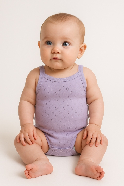 Бебешко боди без ръкав от органичен памук, лилав цвят