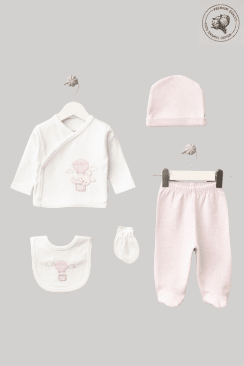 Комплект за изписване от органичен памук 5 части, розов цвят