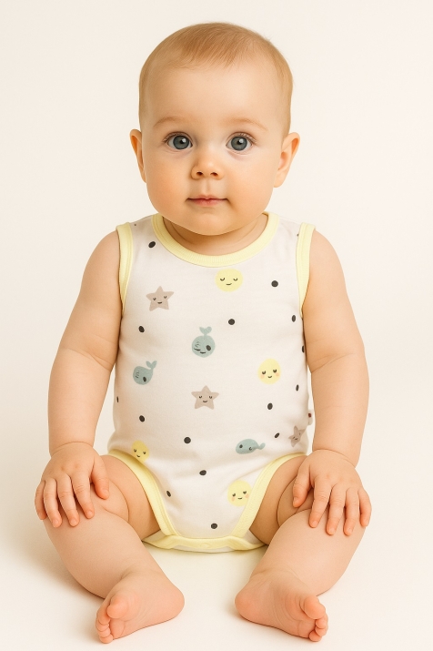 Бебешко боди без ръкав от органичен памук, жълт цвят