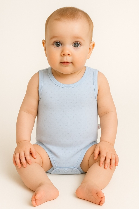 Бебешко боди без ръкав от органичен памук, син цвят
