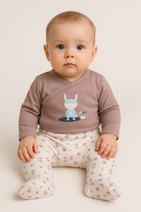 Бебешки комплект с дълъг ръкав от органичен памук, лилав цвят