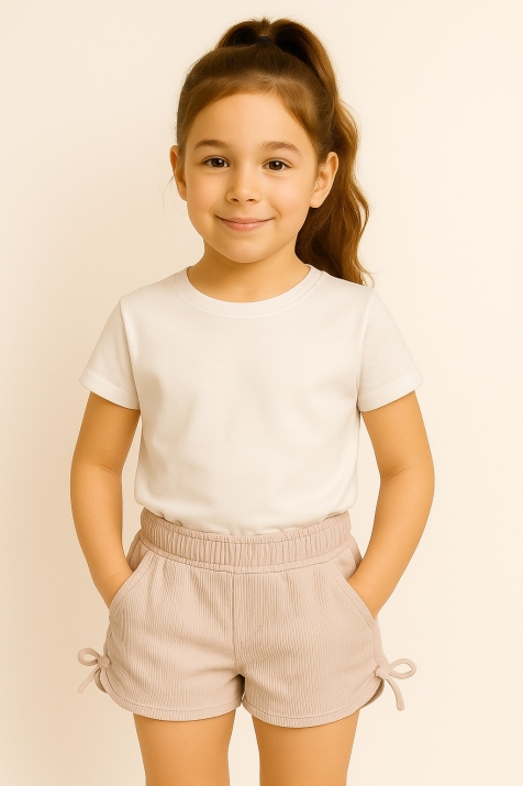 Детски къси панталонки момиче с връзки, бежов цвят