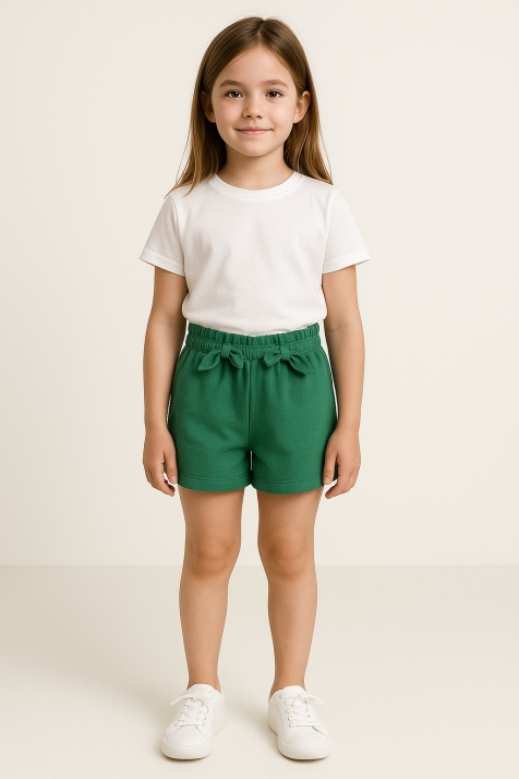 Детски къси панталонки момиче с панделки, зелен щвят