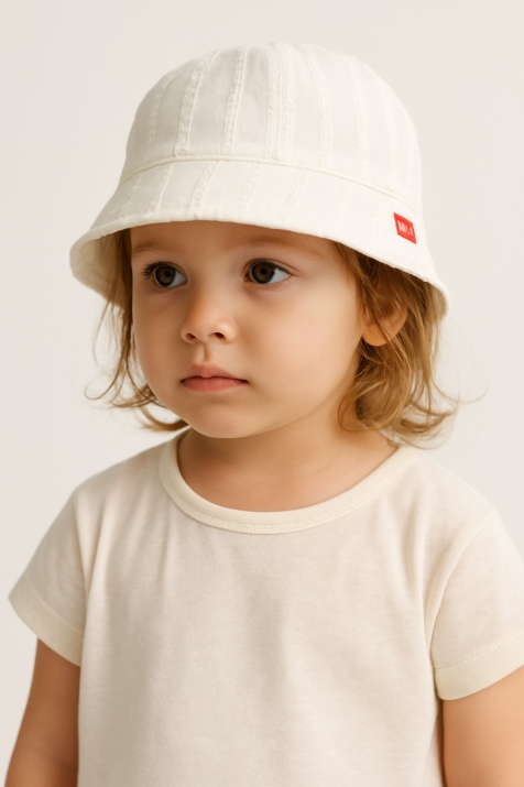 Детска шапка за момиче, цвят екрю