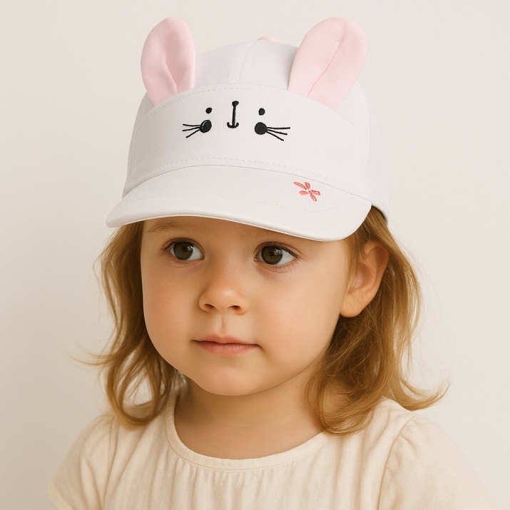 Детска шапка за момиче, бял цвят