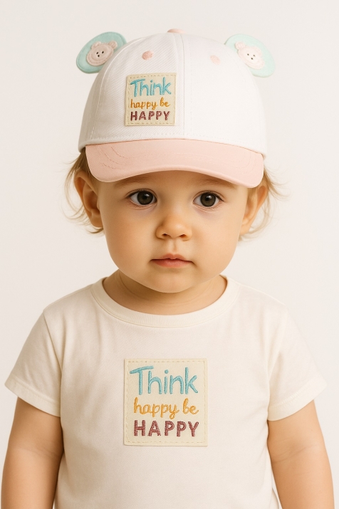 Детска шапка за момиче, бял цвят