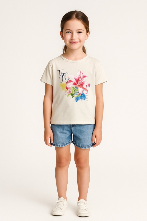 Детска тениска за момиче, бежов цвят