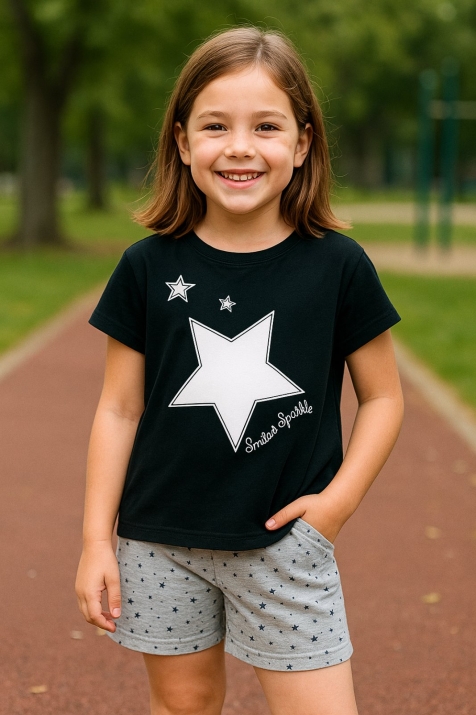 Детски комплект момиче къс ръкав, син цвят