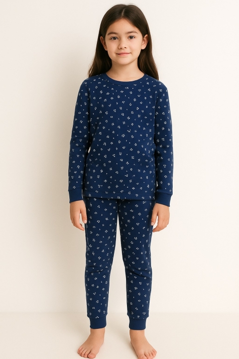 Детска пижама за момиче с дълъг ръкав, син цвят