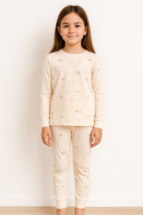 Детска пижама за момиче с дълъг ръкав, розов цвят