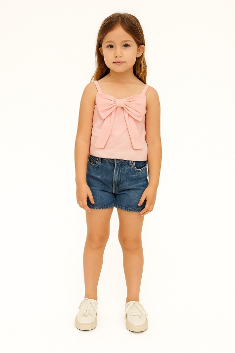 Детски потник момиче с панделка, розов цвят