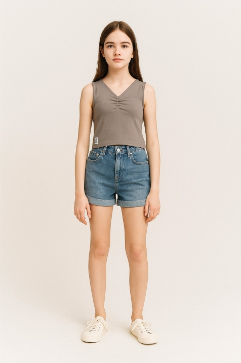 Детски потник момиче рипс, бежов цвят