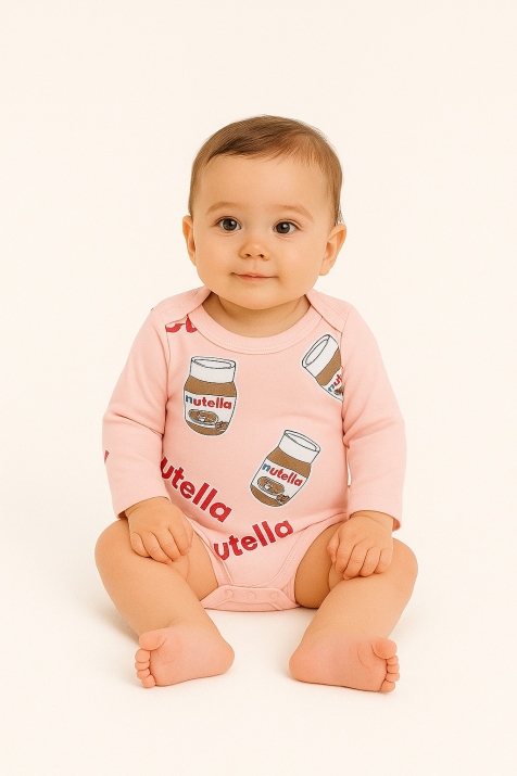 Бебешко боди дълъг ръкав Nutella, светло розов цвят