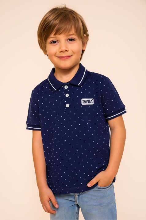 Детска тениска за момче с якичка, син цвят