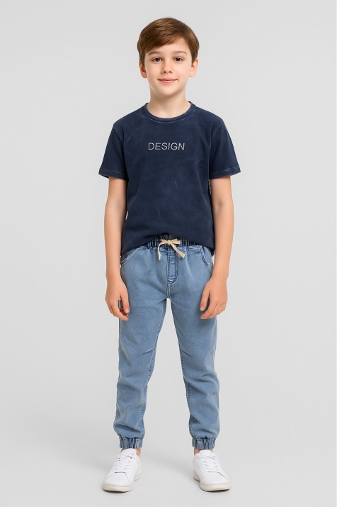 Детска тениска за момче, тъмно син цвят  